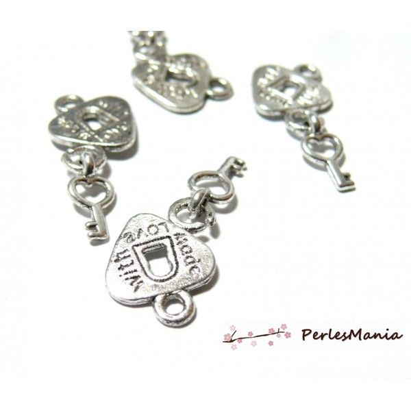 30 cadenas coeur made with love P1088 Vieil argent fournitures pour bijoux 