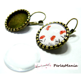 20 pièces: 10 Boucle d'oreille ROULEAU 18mm BRONZE et 10 cabochons en verre 