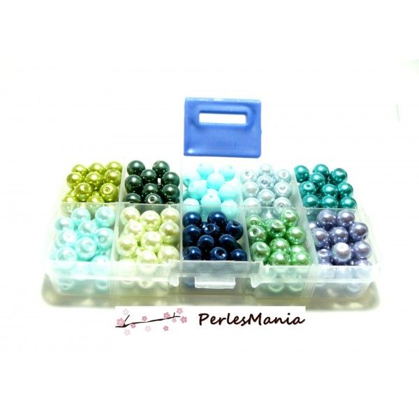 LES ESSENTIELS: 110 perles verre nacrées multicolores 10mm PX41011 