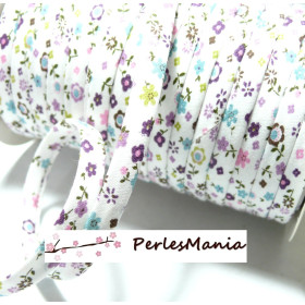 1 m ruban biais spaghetti  fleuri 7mm 70600-69, DIY 