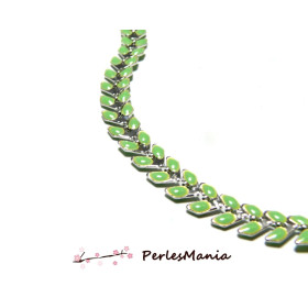 20cm chaine CHEVRON épi émaillée en métal ARGENTE et émail VERT CLAIR ref 14 , DIY 