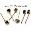 4 BARRETTES BOB PIN PINCE A CHEVEUX BRONZE FLEUR 3D 17mm