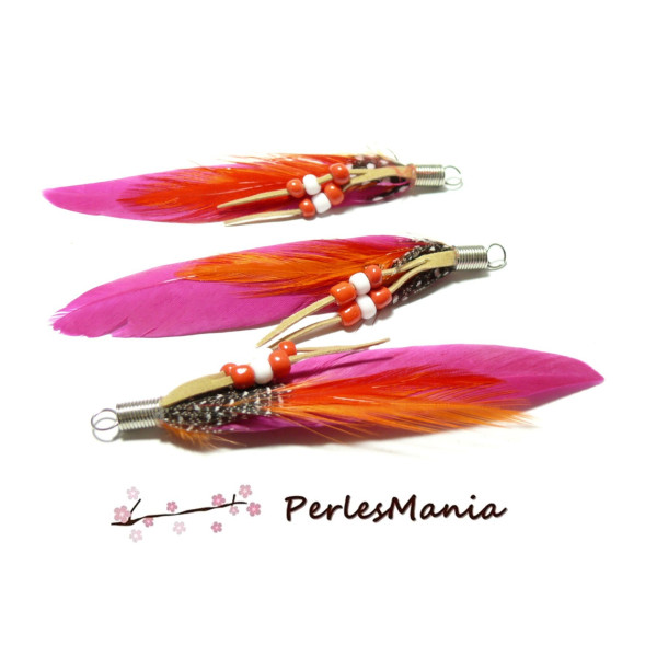 Lot de 6 PENDENTIFS Plumes Breloques ROSE FUSCHIA ref 7 DIY