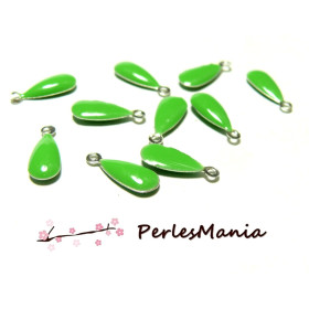 Sequins Médaillons Émaillés Biface Goutte 13mm Vert – Métal Argenté