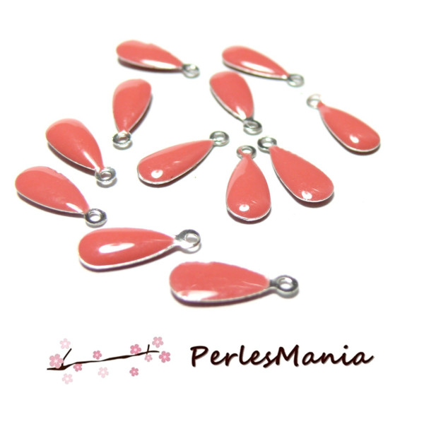 20 sequins médaillons émaillés BIFACE GOUTTE  13mm ROSE CORAIL ref53, DIY