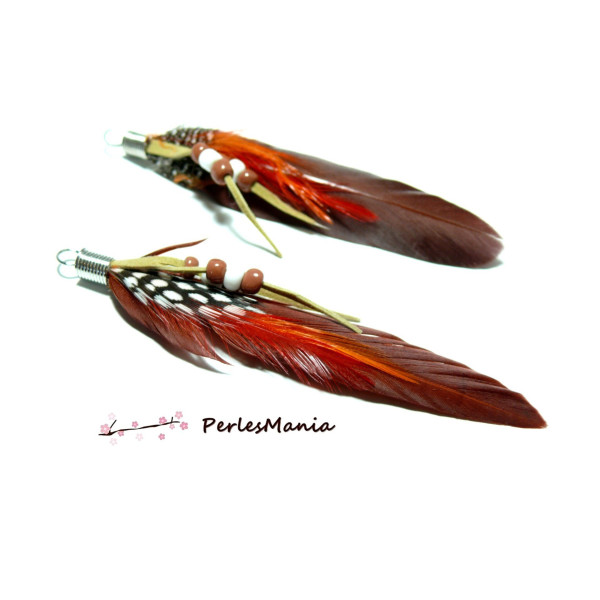 Lot de 2 PENDENTIFS Plumes Breloques MARRON ref 4 DIY