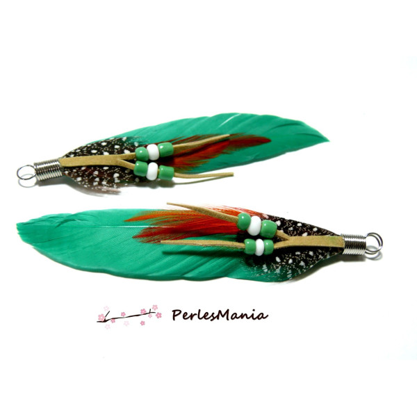 PENDENTIFS Plumes Breloques VERT ref 10, DIY