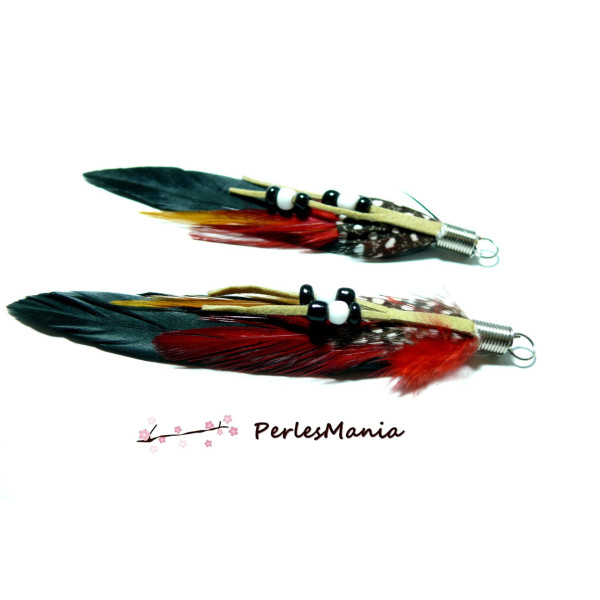 Lot de 2 PENDENTIFS Plumes Breloques NOIR ref 6, DIY