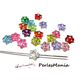 1 lot d'environ 100 perles intercalaire ETOILE multicolore 9mm RESINE