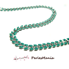 20 cm chaine CHEVRON épi émaillée en métal ARGENTE et émail VERT ref 16 , DIY