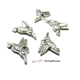 40 pendentifs petits oiseaux du paradis 3D VIEIL ARGENT  2A1817, DIY