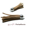 2 pompons breloque passementière 6 cm suédine BEIGE Argent platine