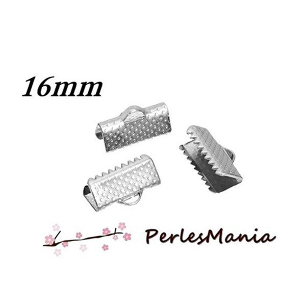 GRIFFE PINCE ATTACHE RUBAN 16mm ARGENT PLATINE embouts, serre fils