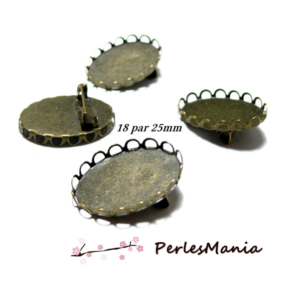 Supports de Broche Vague pour Cabochon 18x25mm, métal  finition Bronze