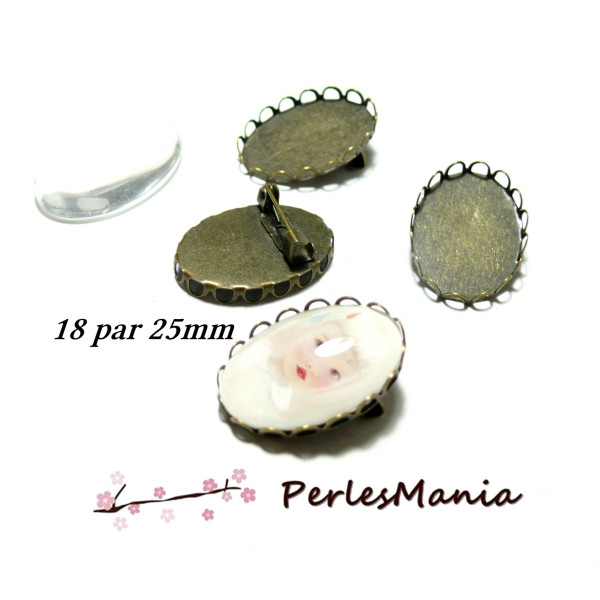 20 pièces: 10 supports de broche vague  en 18 par 25mm BRONZE et 10 cabochons