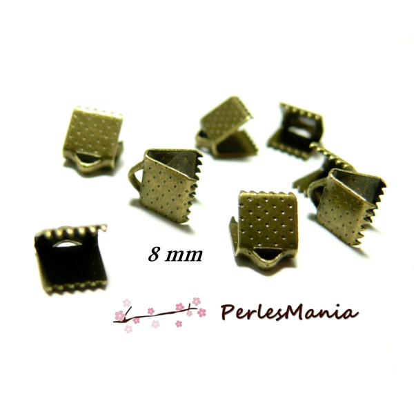 200 GRIFFE PINCE ATTACHE RUBAN  8mm BRONZE embouts, serre fils