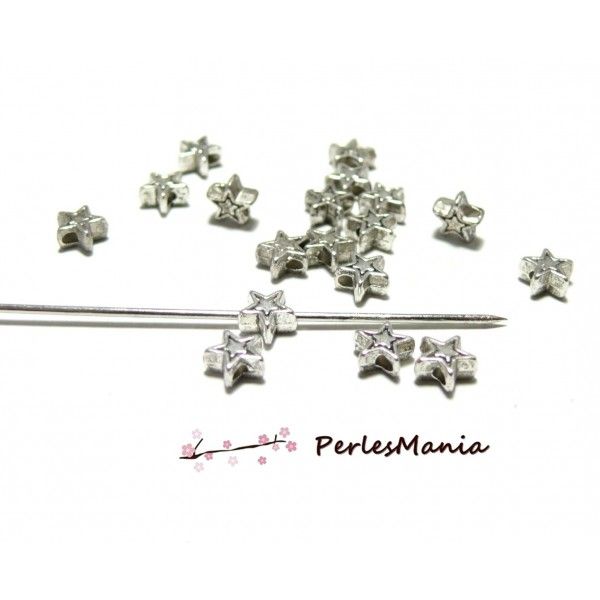 PAX 100 perles intercalaire double ETOILES VIEIL ARGENT H11306