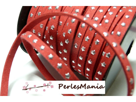 1 ROULEAU de 18 mètre de suédine à ETOILES rivets argentées ROUGE H604, 5 par 2mm, DIY