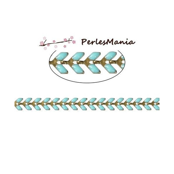 50 cm chaine CHEVRON épi émaillée en métal DORE et émail BLEU MENTHE S1181263, DIY