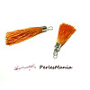 10 pompons breloque passementière ARGENT PLATINE 50mm FIL DE COTON SOIE ORANGE