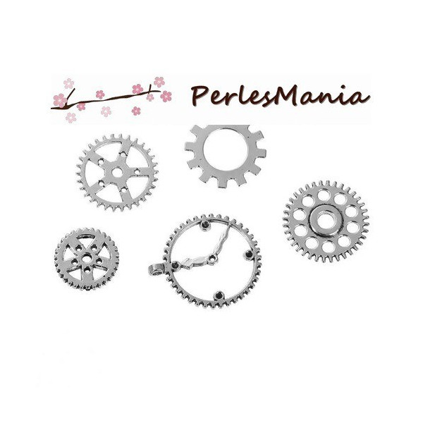 Pendentifs, breloque MIXTE STEAMPUNK, métal finition Argent Antique