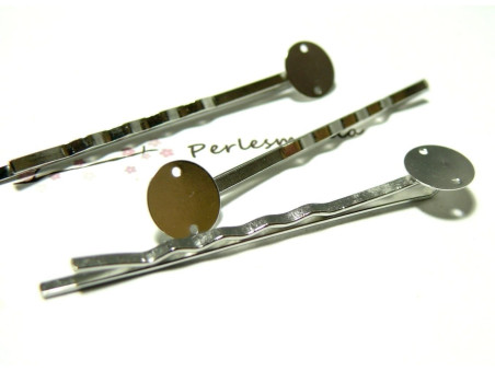 10 Supports de barrette ARGENT PLATINE AVEC TROU qualité