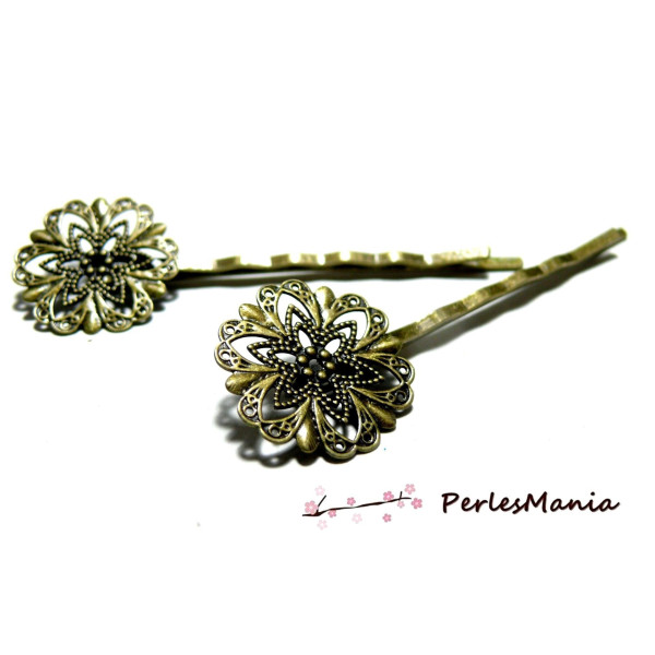 Supports de barrette, FLEUR Dentelle, métal finition BRONZE