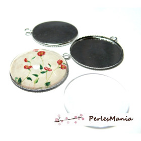 20 pièces: 10 Supports de pendentif 12mm PLATEAU ARGENT PLATINE et 10 cabochons