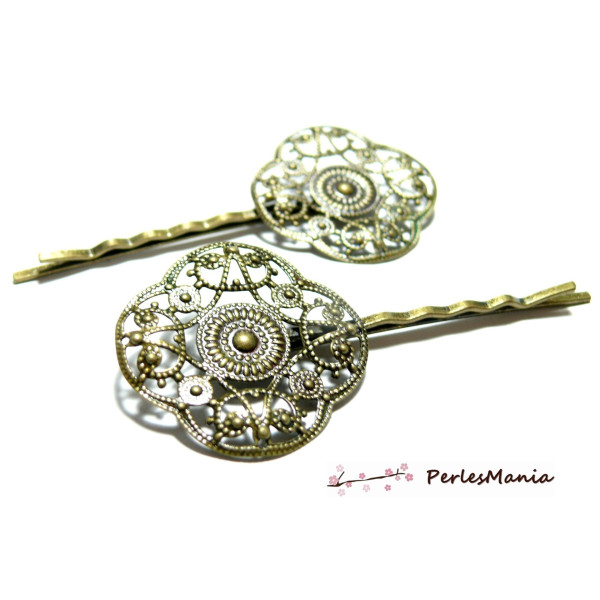 Barrettes Rétro Fleur 22mm – Métal Couleur Bronze – Apprêt en Laiton