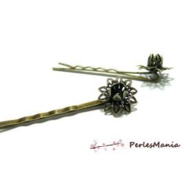 Apprêt bijoux 2 barrettes Fleurs 3D BRONZE, DIY