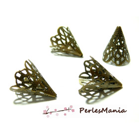 Apprêt pour bijoux: 10 pendentifs breloque coupelle cones dentelle bronze ref 11