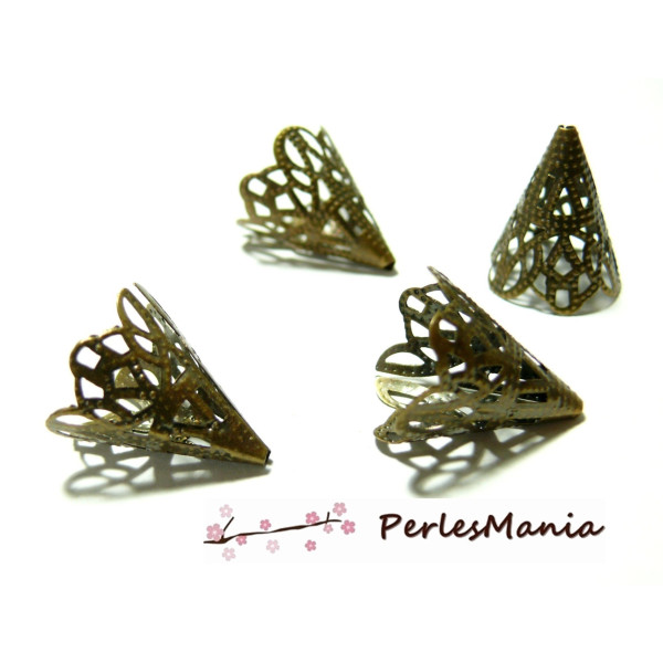 Apprêt pour bijoux: 10 pendentifs breloque coupelle cones dentelle bronze ref 11