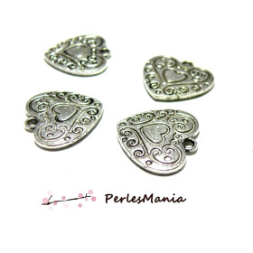 10 pieces breloques pendentif Coeur plat biface 19mm 2B4219, VIEIL ARGENT