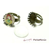 4 pièces: 2 supports de bagues griffe 16m 2D8417 BRONZE et 2 cabochons
