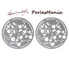 2 ESTAMPES Fleur dans ROND 40mm ARGENT PLATINE EN ACIER INOXYDABLE ( S1171990 )