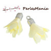 Pax: 10 pompons breloque passementière ARGENT PLATINE FLEUR JAUNE PALE S1083515