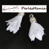 Pompons breloque passementière ARGENT PLATINE FLEUR BLANC