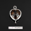 1 pendentif connecteur verre facette Coeur ARGENT ref 76 MARRON
