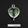 1 pendentif connecteur verre facette Coeur ARGENT ref 78 VERT