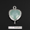 1 pendentif connecteur verre facette Coeur ARGENT ref 75 Bleu Laiteux