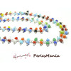 50 cm Chaine Laiton ARGENT PLATINE et perles de verre, rocaille Multicolore DOUBLE rangée ref 20