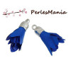2 pompons breloque passementière ARGENT PLATINE FLEUR BLEU NUIT ( S1083512 )