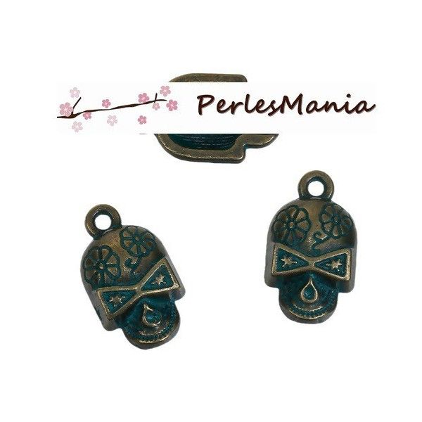 PAX 20 pendentifs CRANE SQUELETTE PATINE ANCIENNE metal couleur Bronze S1184179