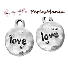 Pendentifs Coeur LOVE Martelé 16x12mm Argent Antique