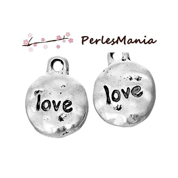 Pendentifs Coeur LOVE Martelé 16x12mm Argent Antique