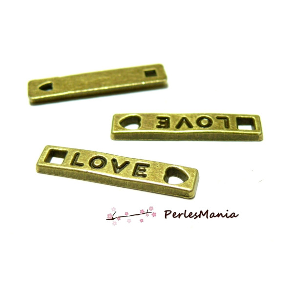 Pendentifs breloque connecteur rectangle LOVE metal couleur BRONZE