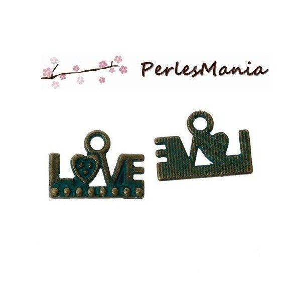 PAX 50 pendentifs LOVE PATINE ANCIENNE metal couleur Bronze S1159989