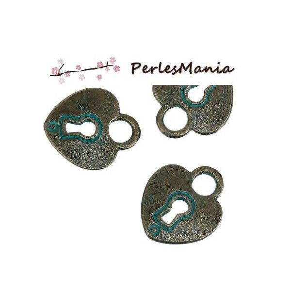 PAX 30 pendentifs COEUR CADENAS PATINE ANCIENNE metal couleur Bronze S1184152