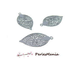 4 Estampes pendentif filigrane FEUILLE GRIS de 25 mm, DIY