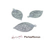 4 Estampes pendentif filigrane FEUILLE GRIS de 25 mm, DIY